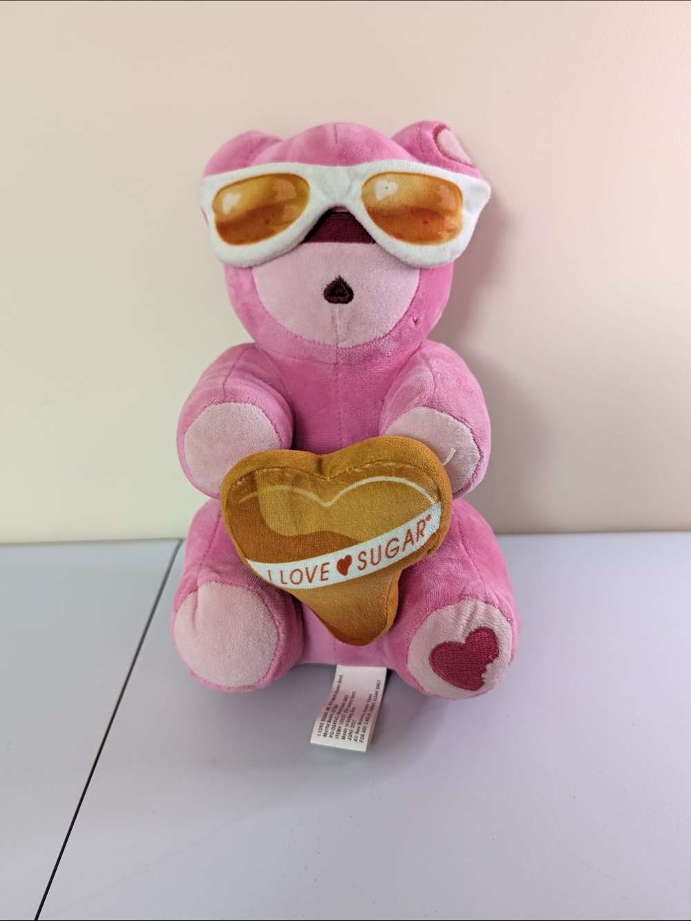 Pink Plush Bear Holding 'I Love Sugar' Heart - Brand Unspecified